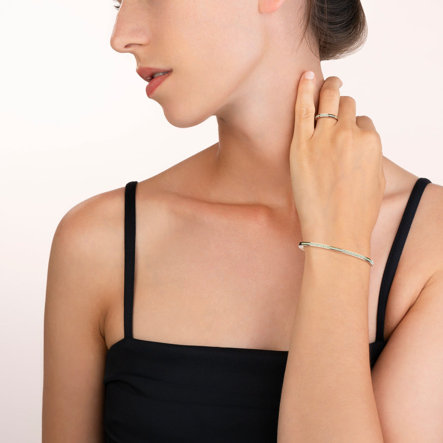 Bracciale sottile acciaio inox oro rosé e cristalli pavé verde chiaro 17
