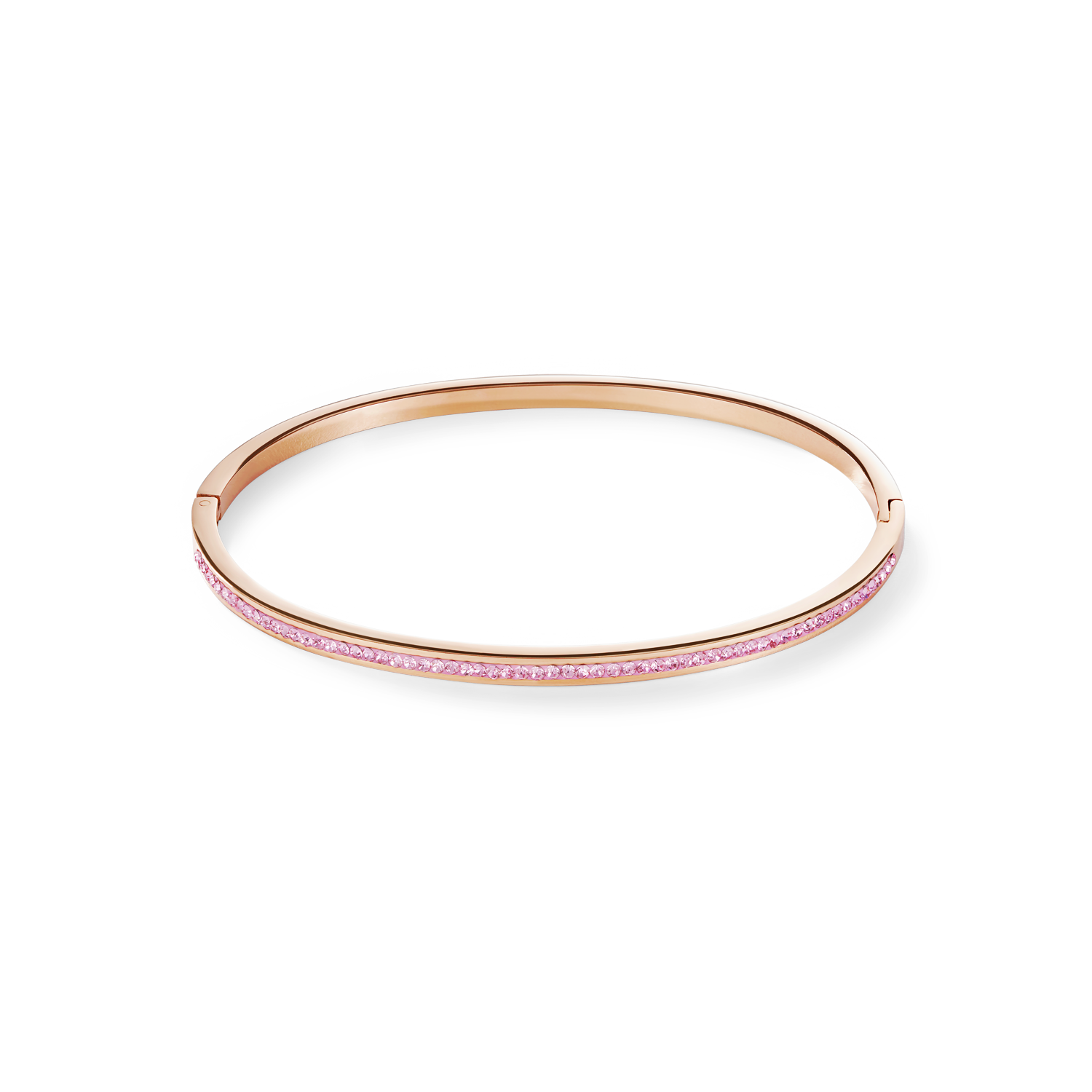 Bracciale sottile acciaio inox oro rosé e cristalli pavé rosa chiaro