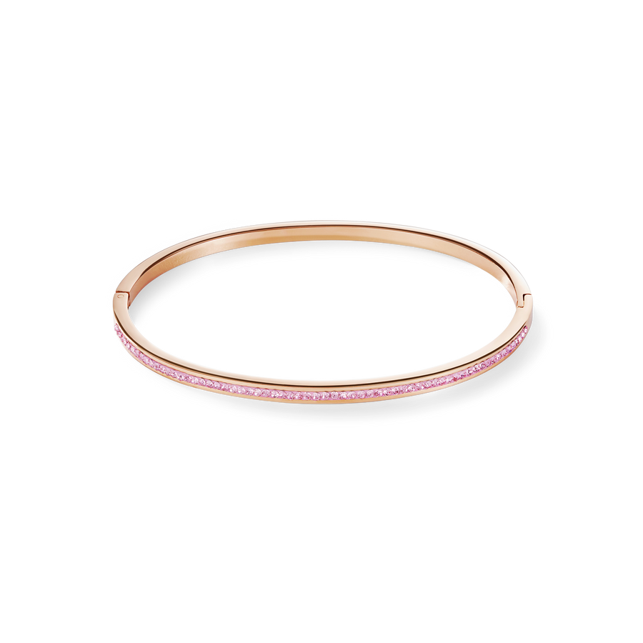 Bracciale sottile acciaio inox oro rosé e cristalli pavé rosa chiaro