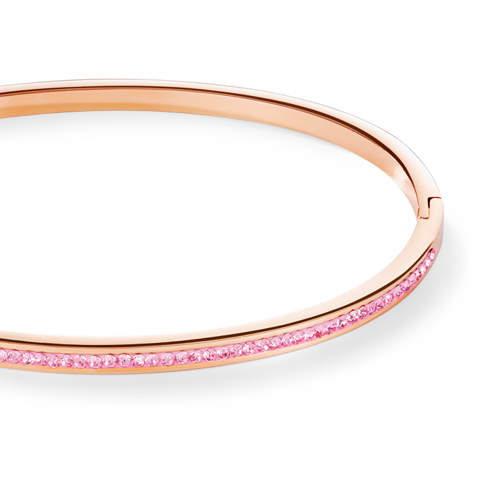 Bracciale sottile acciaio inox oro rosé e cristalli pavé rosa chiaro