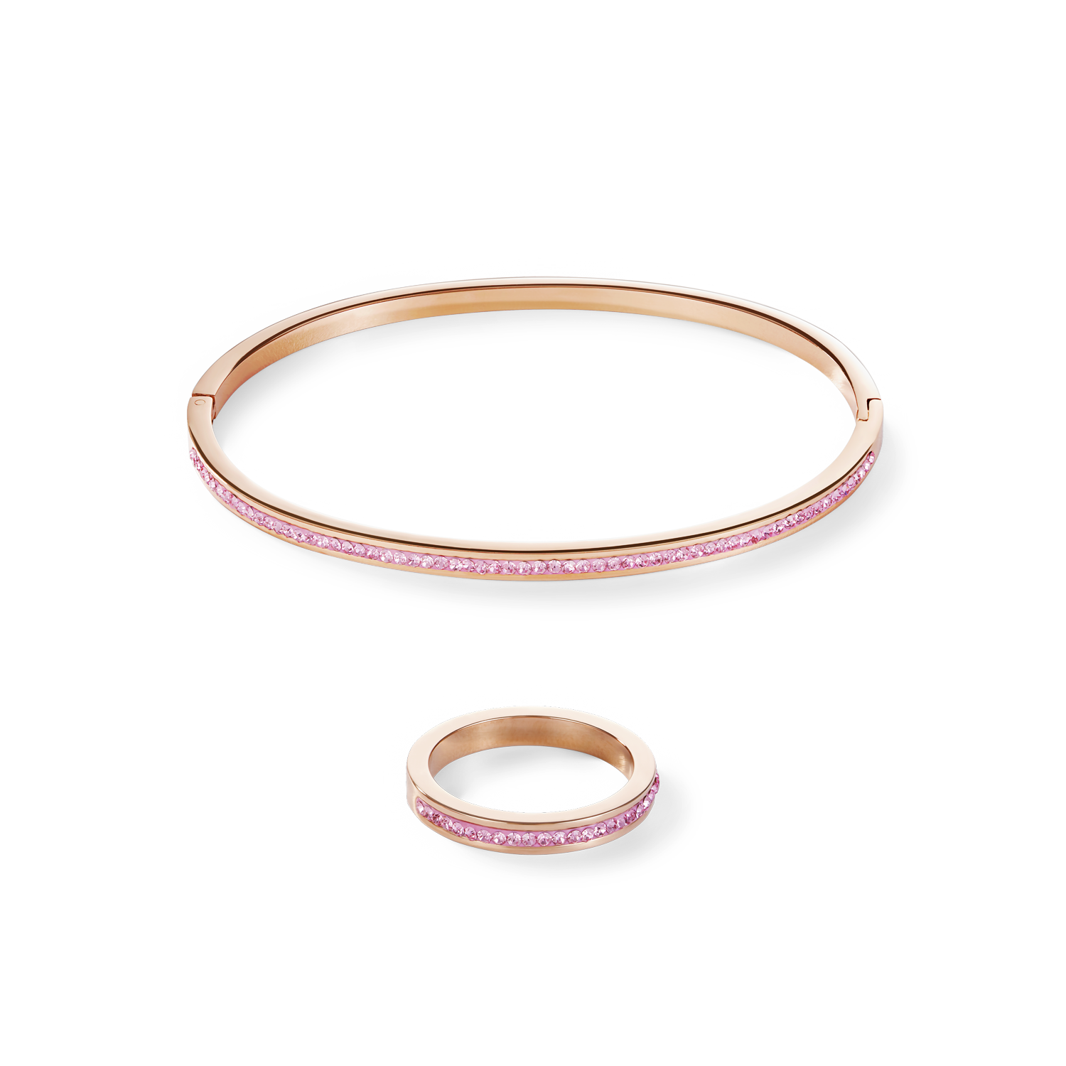 Bracciale sottile acciaio inox oro rosé e cristalli pavé rosa chiaro