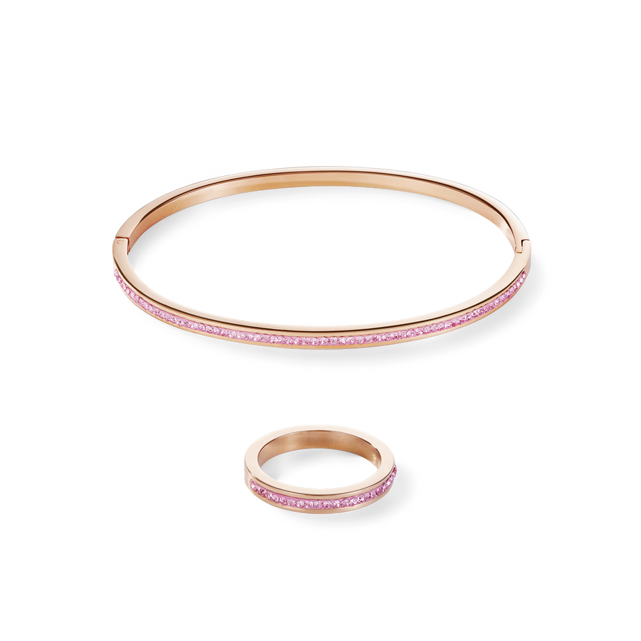 Bracciale sottile acciaio inox oro rosé e cristalli pavé rosa chiaro