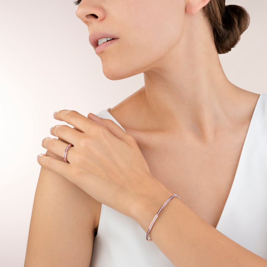 Bracciale sottile acciaio inox oro rosé e cristalli pavé rosa chiaro