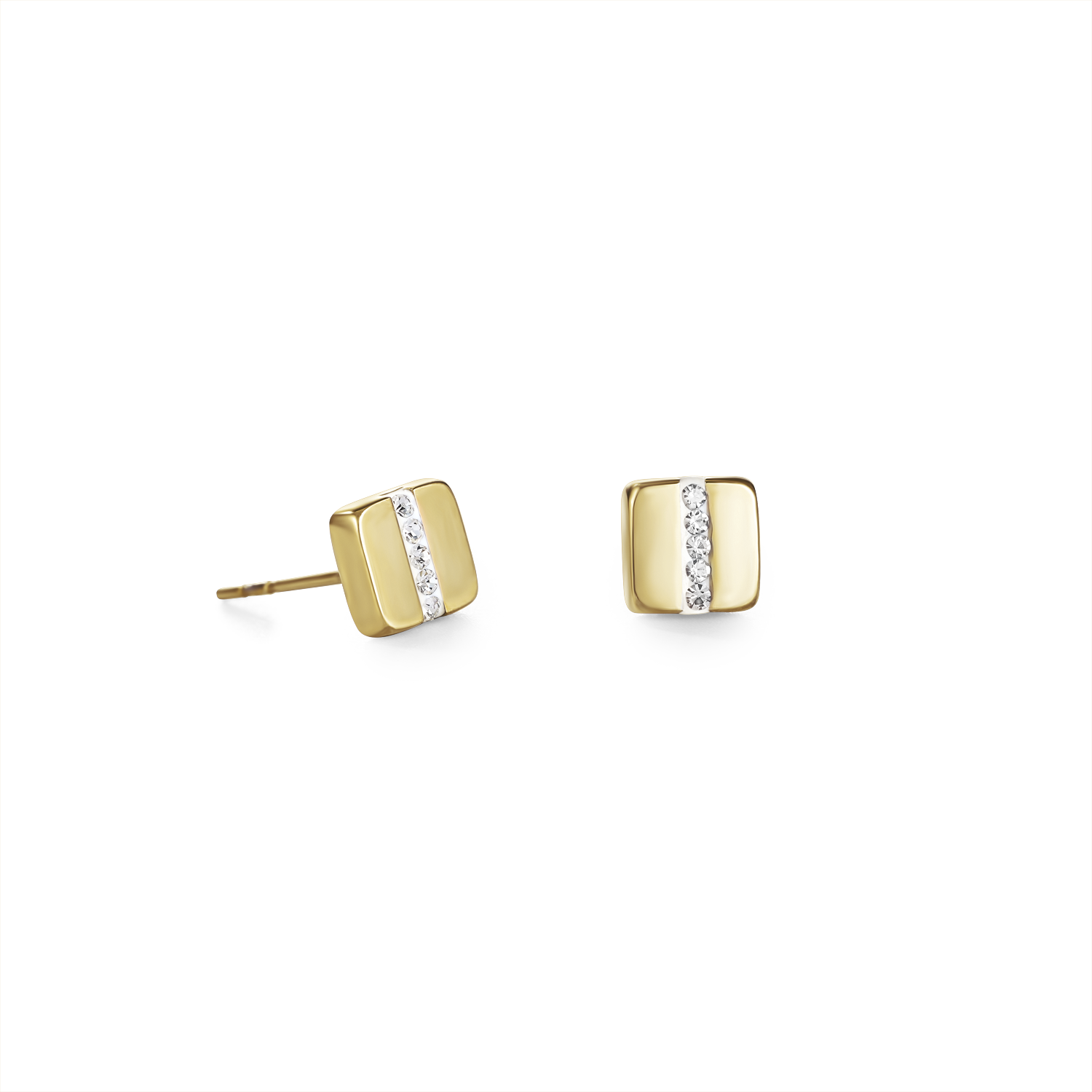 Orecchini acciaio inox quadrato oro e cristalli pavé strisce cristallo