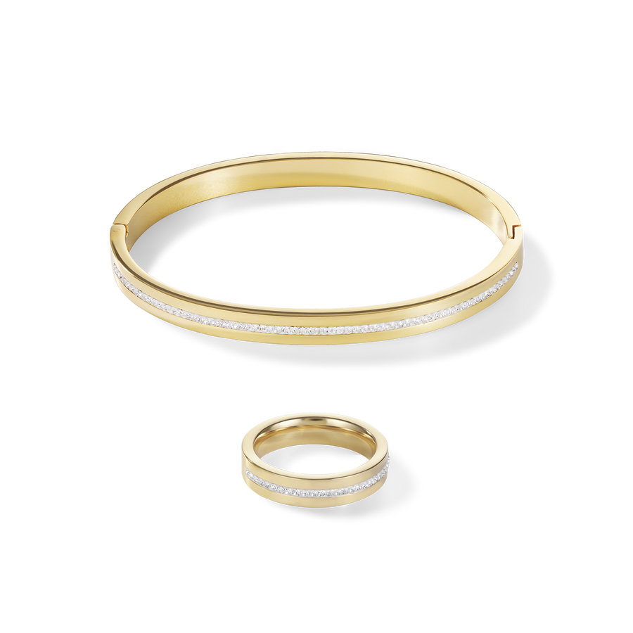 Bracciale acciaio inox oro e cristalli pavé strisce cristallo