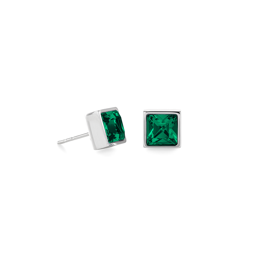 Brilliant Square big orecchini argento verde scuro