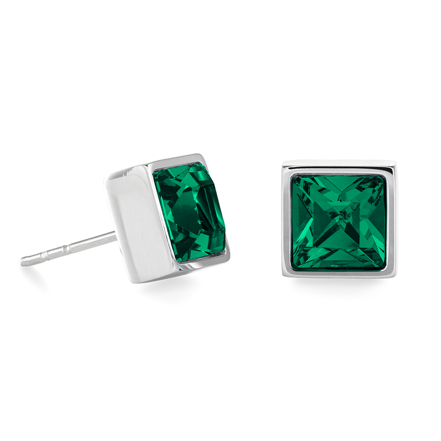 Brilliant Square big orecchini argento verde scuro
