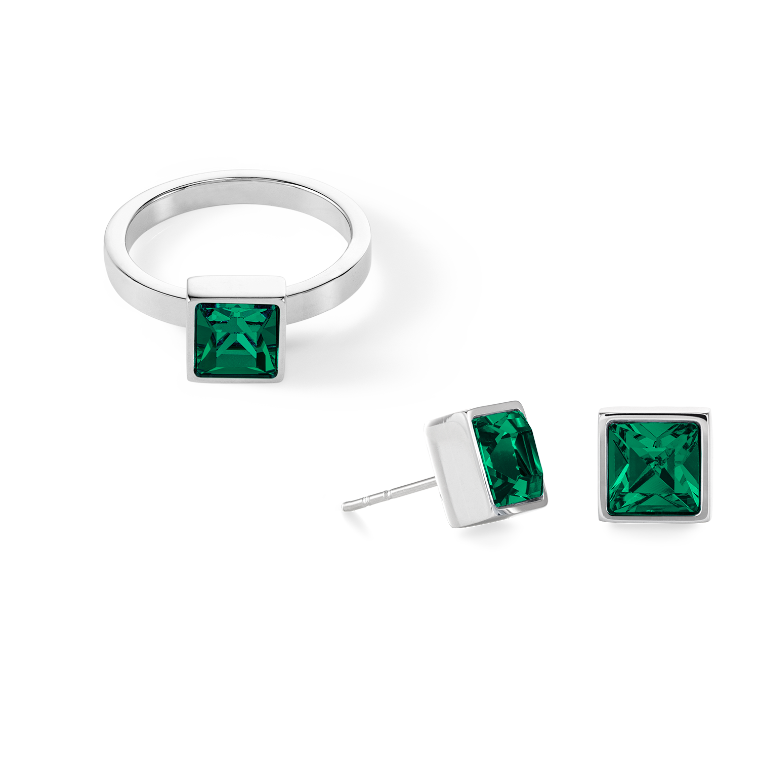 Brilliant Square big orecchini argento verde scuro