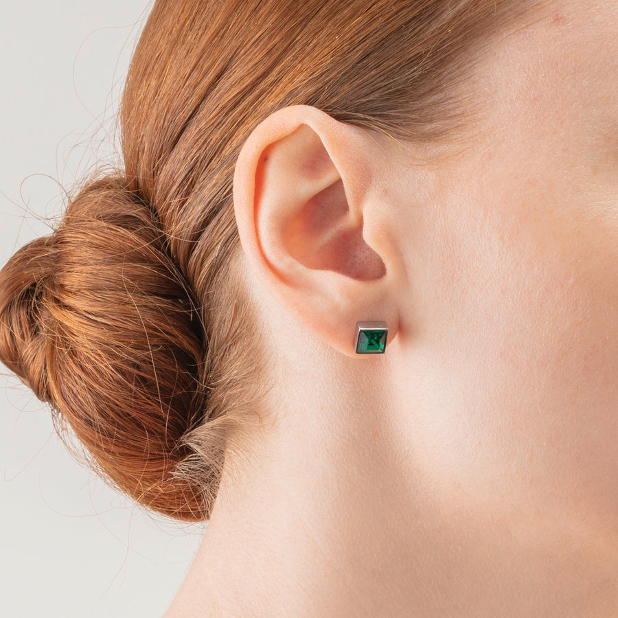 Brilliant Square big orecchini argento verde scuro