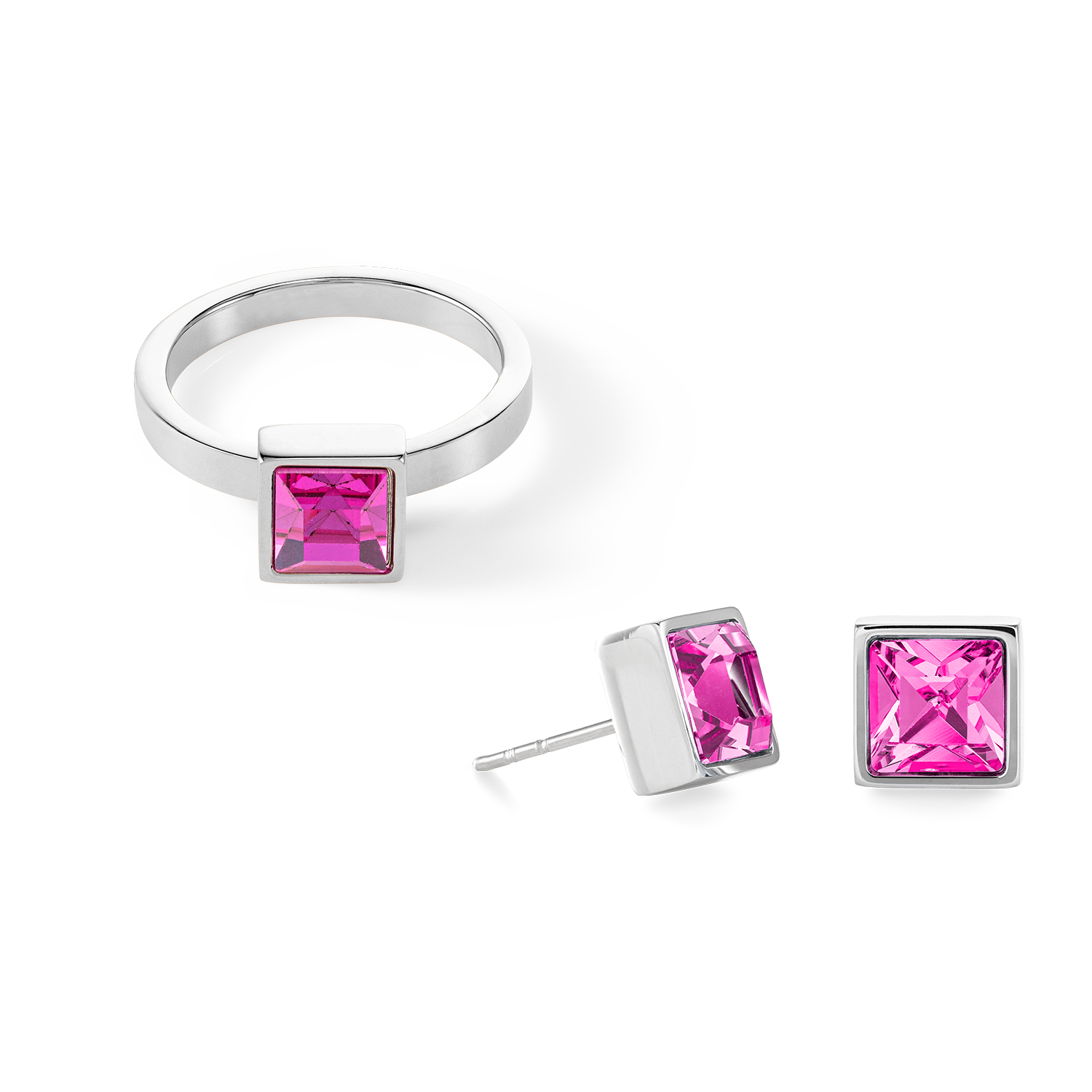 Brilliant Square big orecchini argento rosa