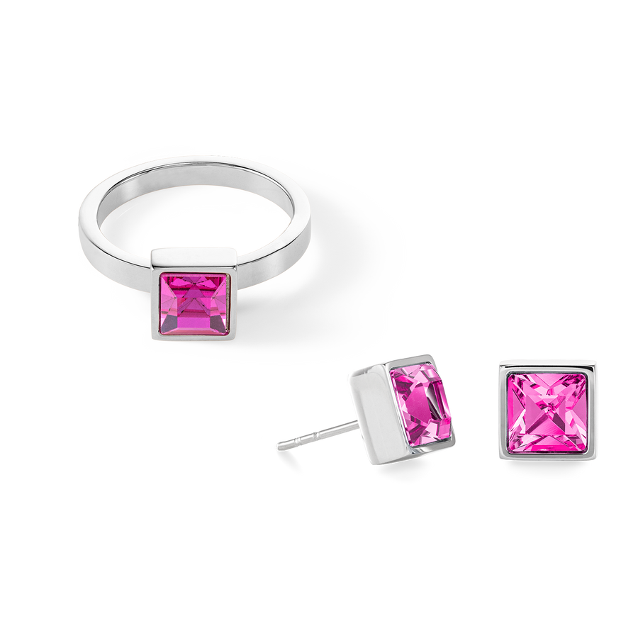 Brilliant Square big orecchini argento rosa