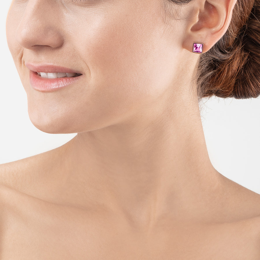 Brilliant Square big orecchini argento rosa