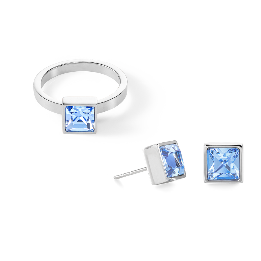 Brilliant Square big anello argento blu chiaro