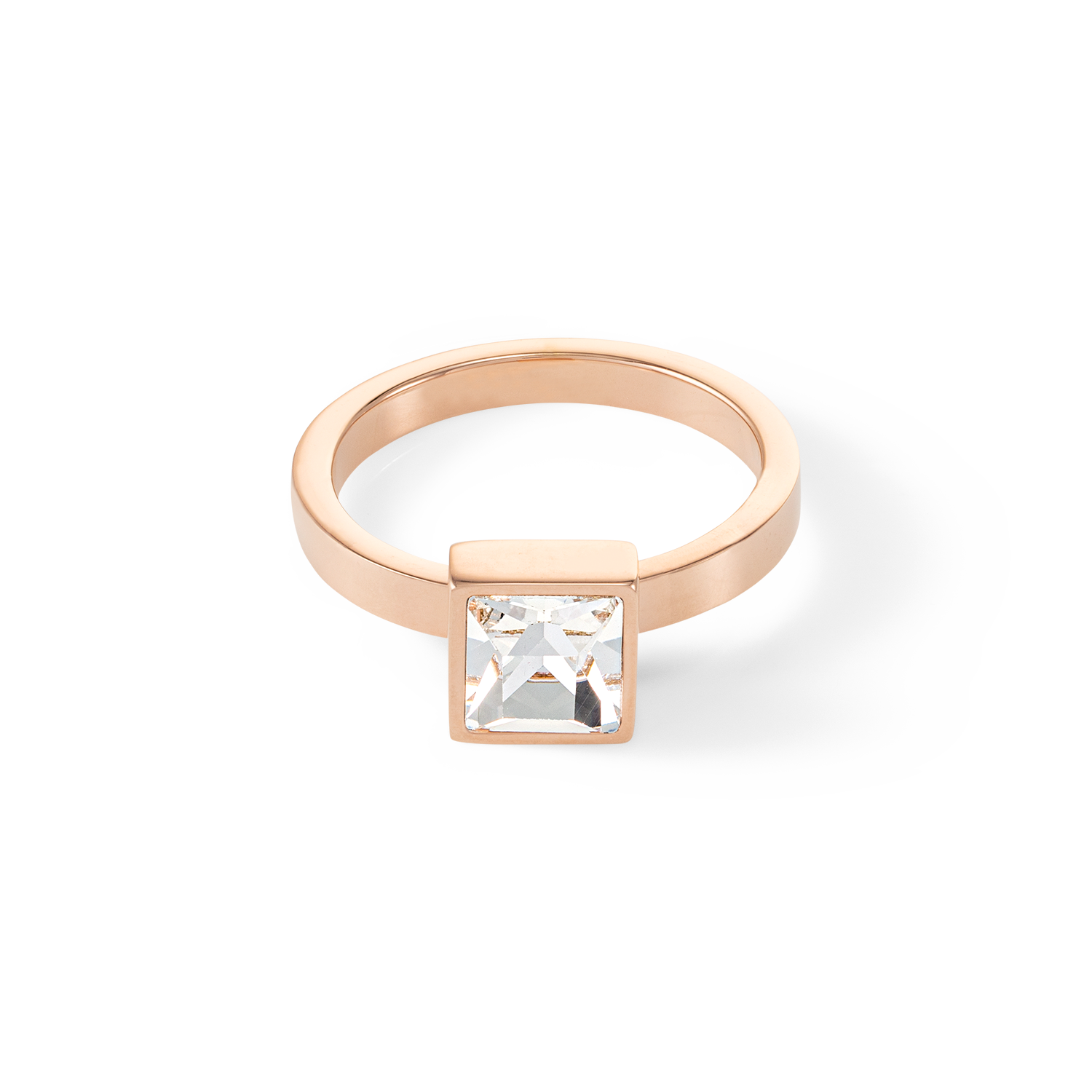 Brilliant Square big anello oro rosa cristallo
