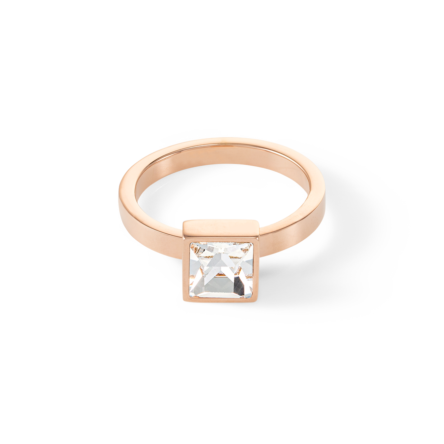 Brilliant Square big anello oro rosa cristallo