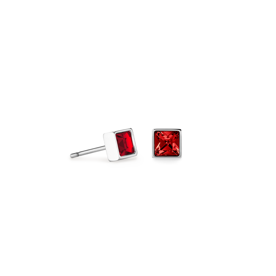 Orecchini Brillant Square small argento-rosso