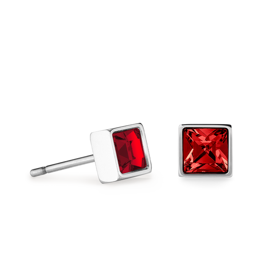 Orecchini Brillant Square small argento-rosso