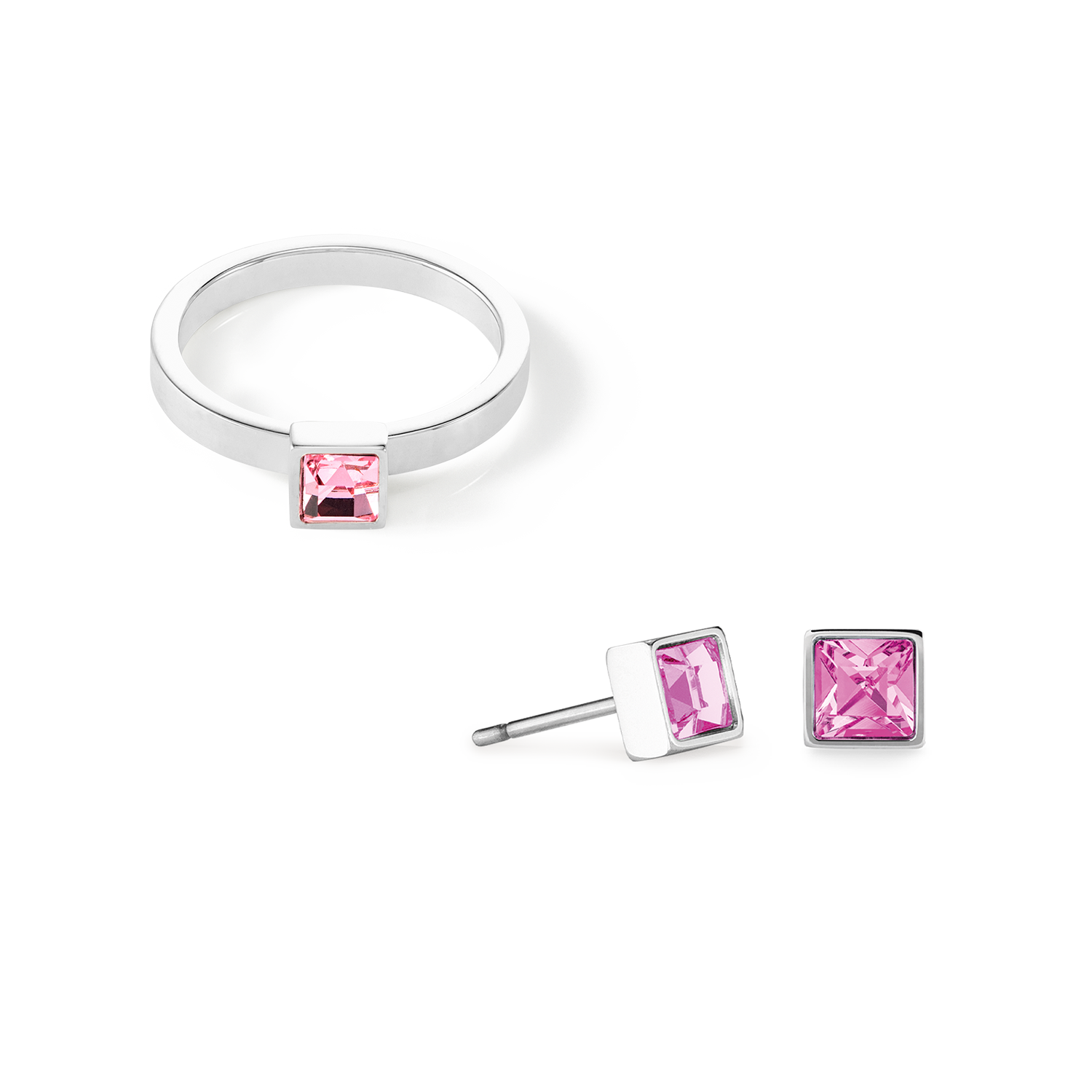 Orecchini Brillant Square small argento-rosa