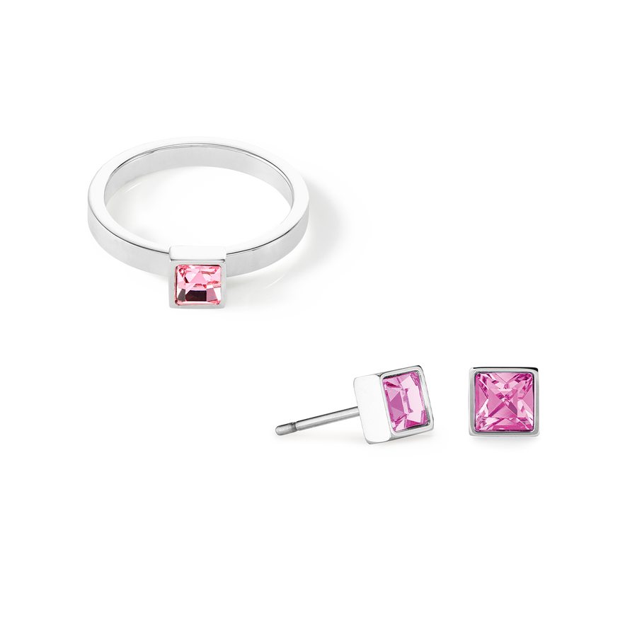 Orecchini Brillant Square small argento-rosa