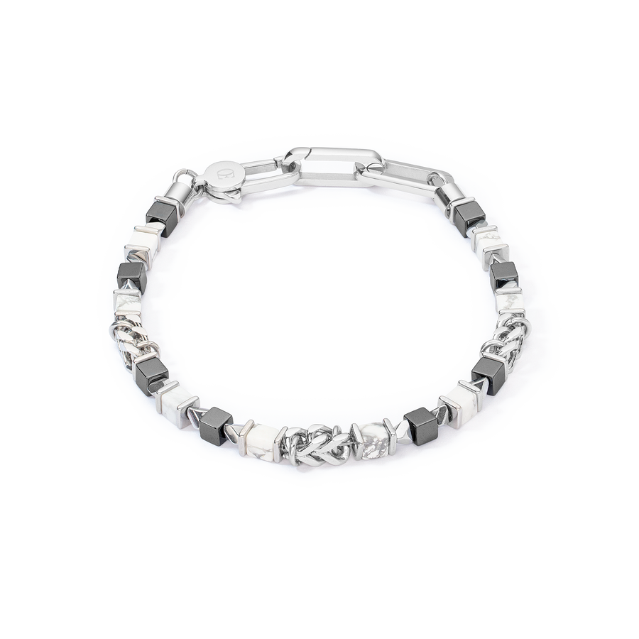 Unisex bracciale cubes & chain bianco