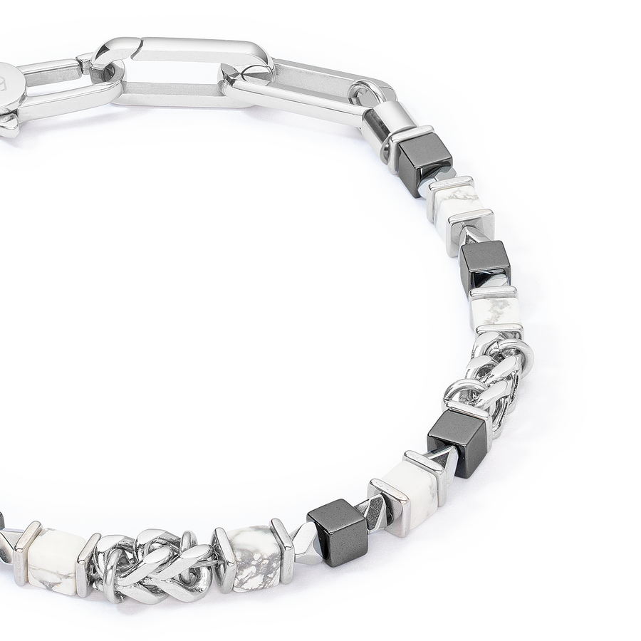 Unisex bracciale cubes & chain bianco