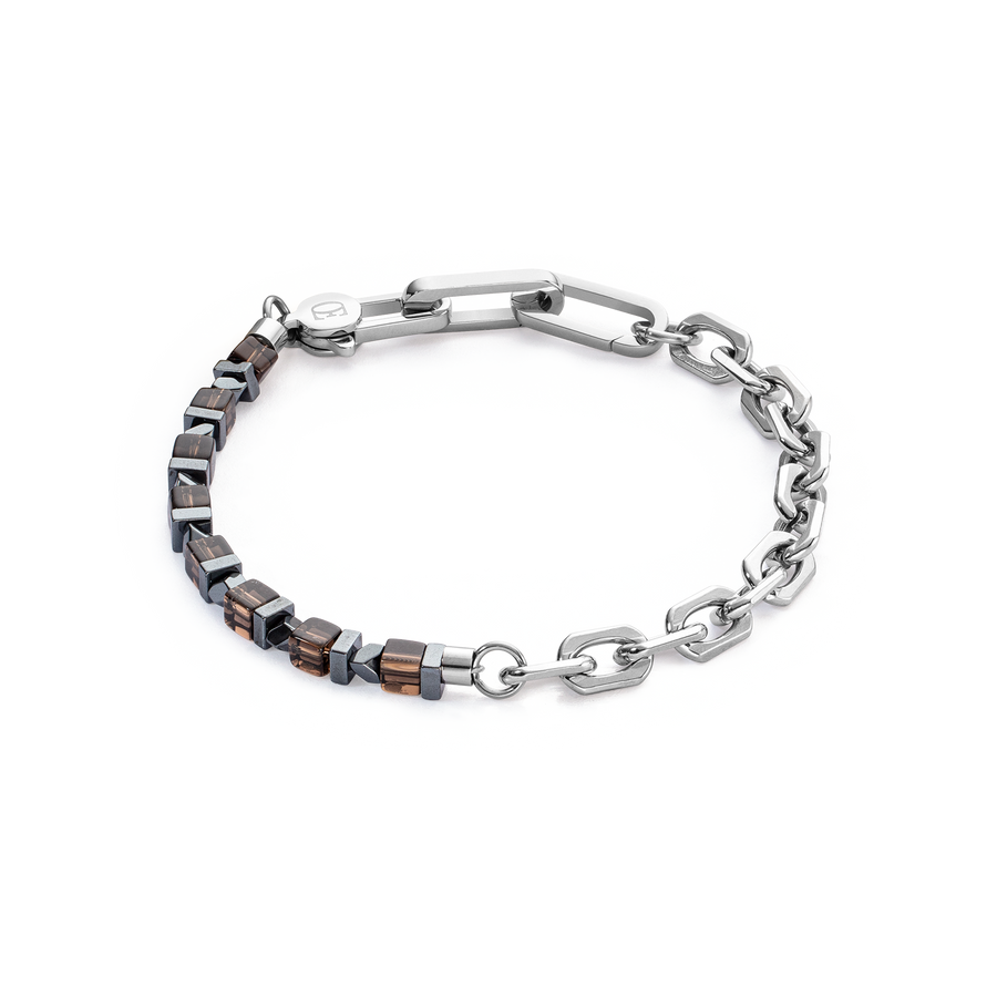 Bracciale Precious Fusion link chain marrone-argento