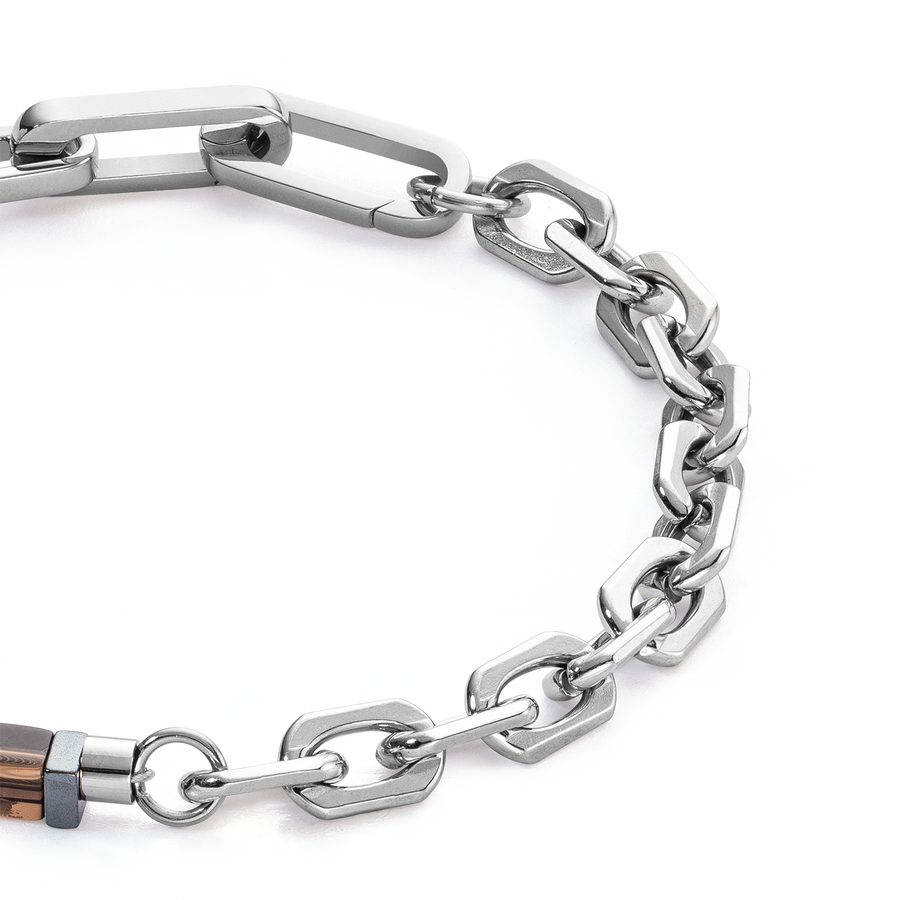 Bracciale Precious Fusion link chain marrone-argento