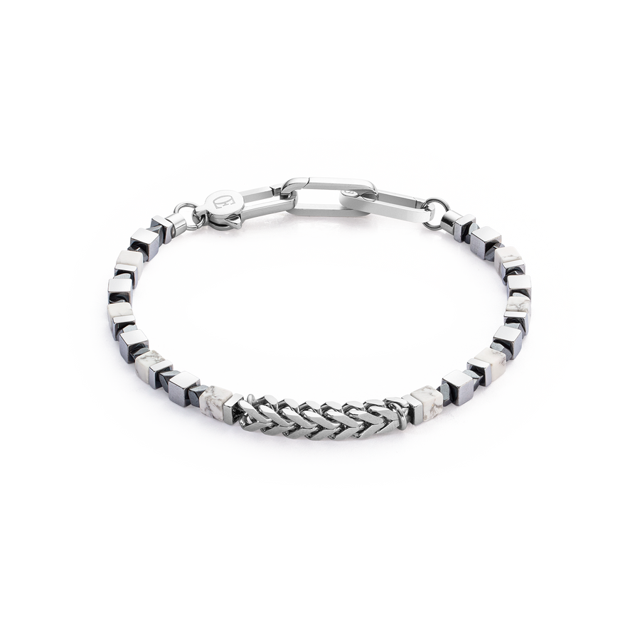 Bracciale Cubi Preziosi e Chain bianco-argento