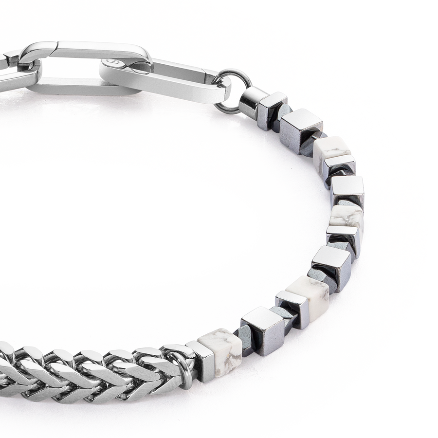 Bracciale Cubi Preziosi e Chain bianco-argento