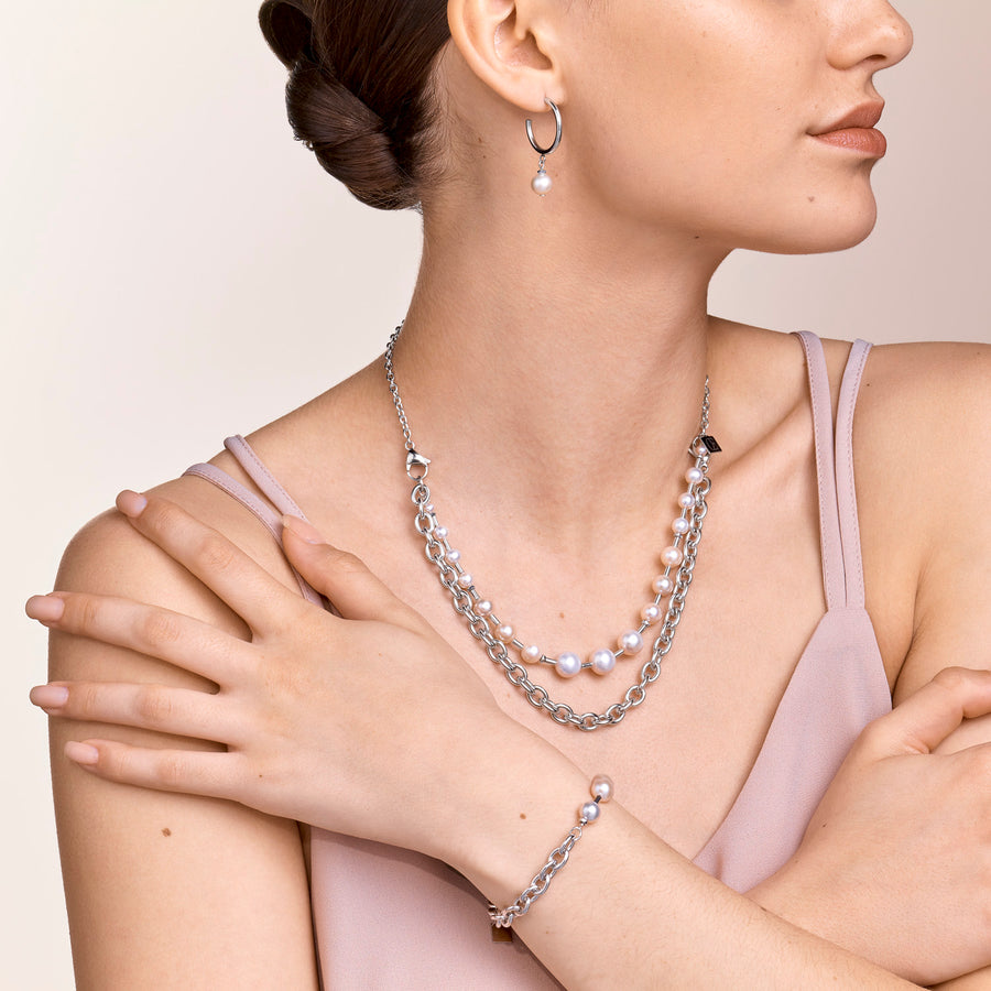 Bracciale perle d'acqua dolce & chunky chain 4-in-1 bianco-argento