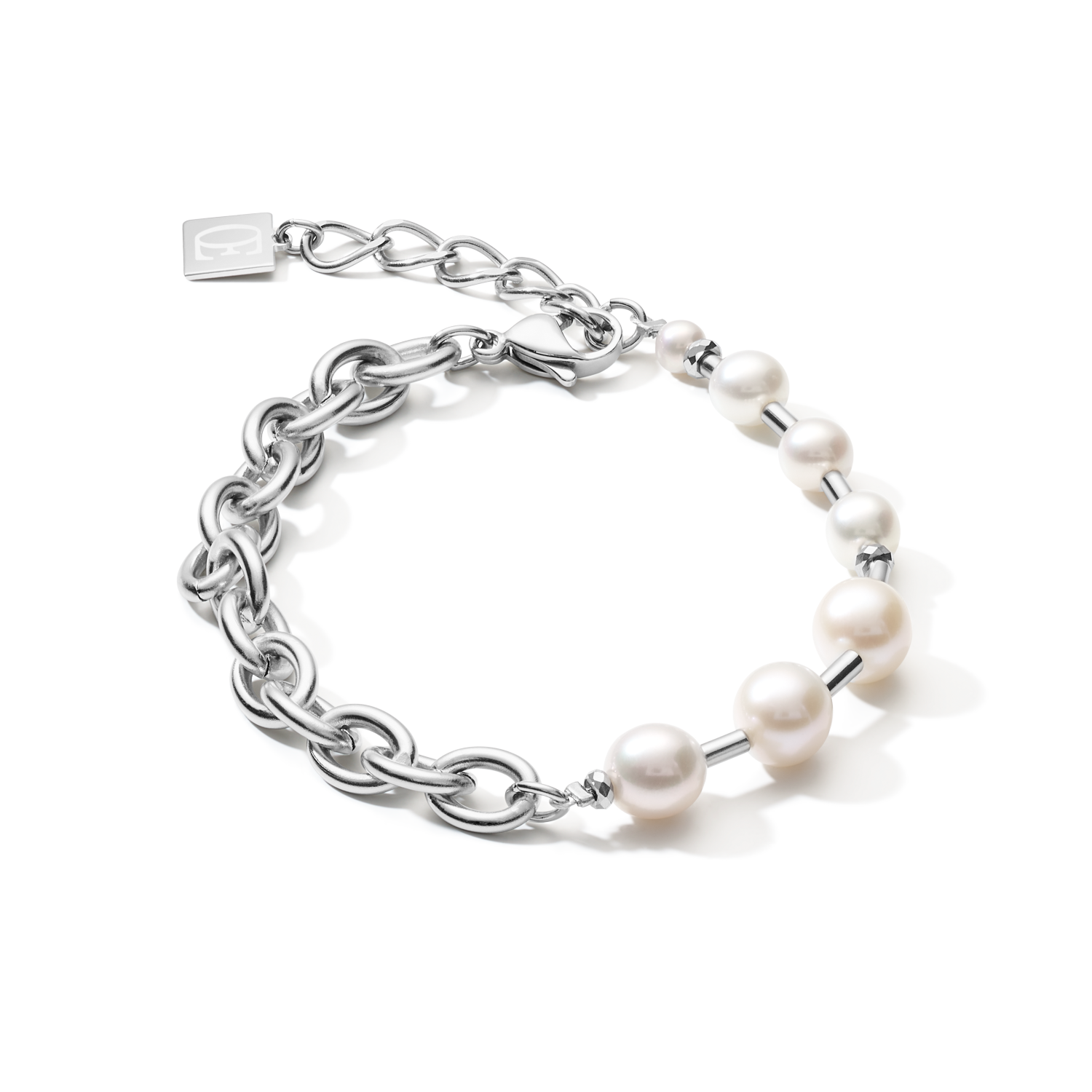 Bracciale perle d'acqua dolce & chunky chain 4-in-1 bianco-argento