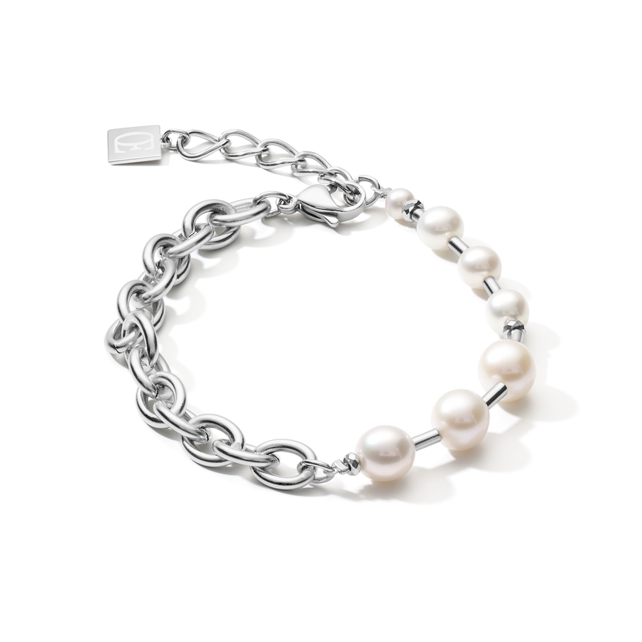 Bracciale perle d'acqua dolce & chunky chain 4-in-1 bianco-argento