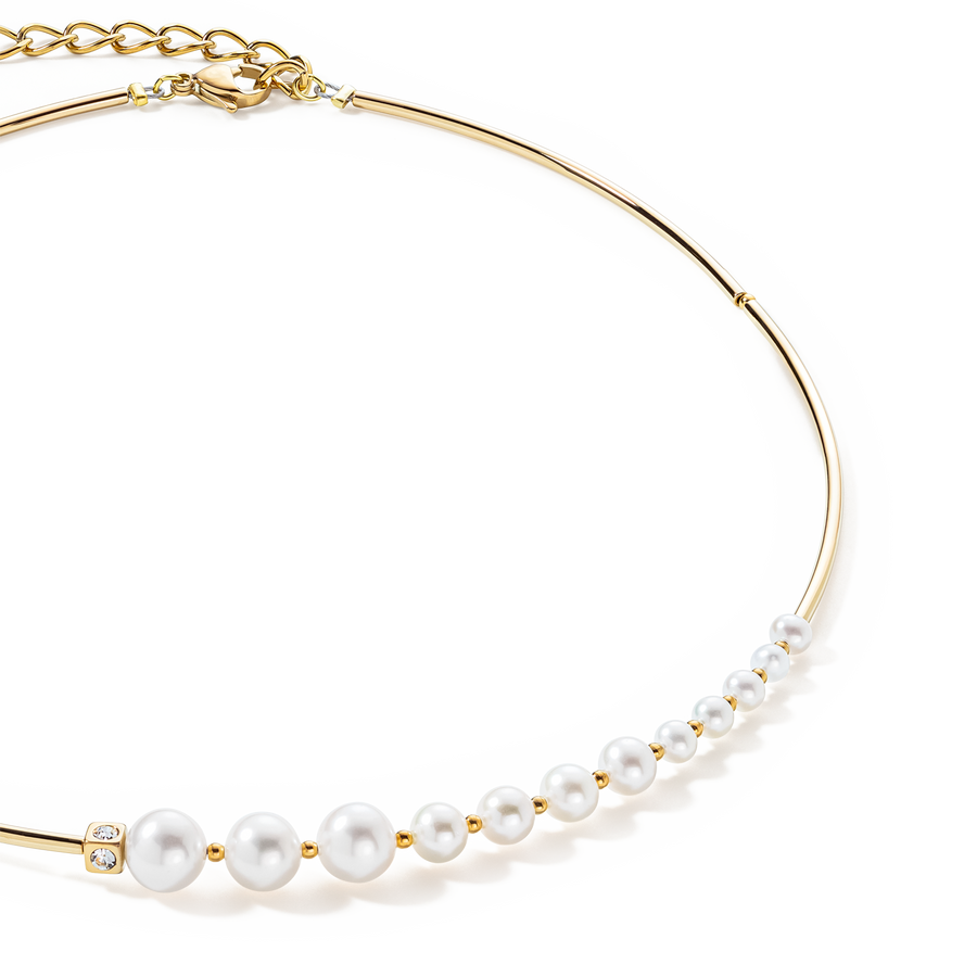 Collana Asimmetria Perle D'acqua Dolce e acciaio inossidabile bianco-oro