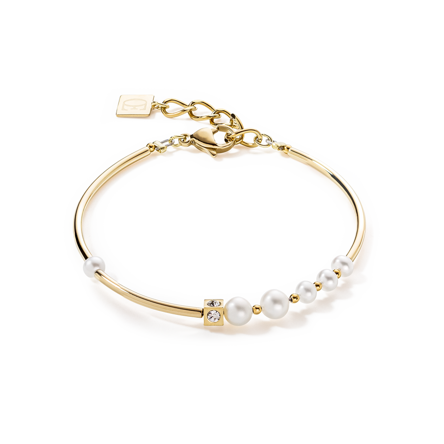 Bracciale Asimmetria Perle D'acqua Dolce e acciaio inossidabile bianco-oro