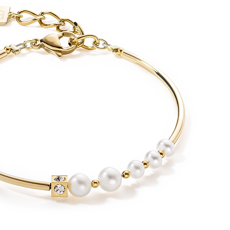 Bracciale Asimmetria Perle D'acqua Dolce e acciaio inossidabile bianco-oro