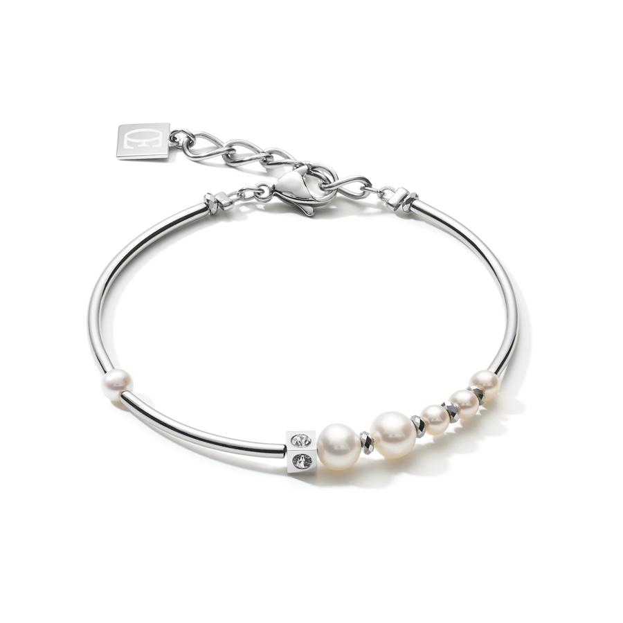 Bracciale Asimmetria perle d'acqua dolce e acciaio inossidabile bianco-argento