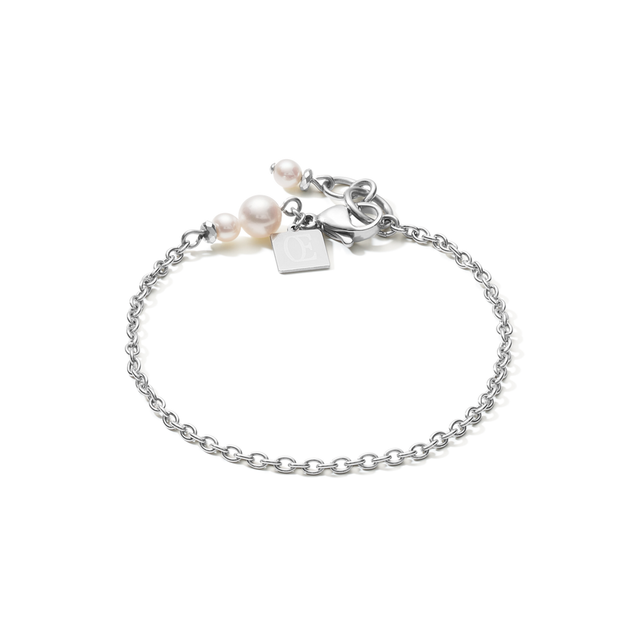 Bracciale Y Chain & Anello Perle d'acqua dolce & Acciaio inossidabile bianco-argento