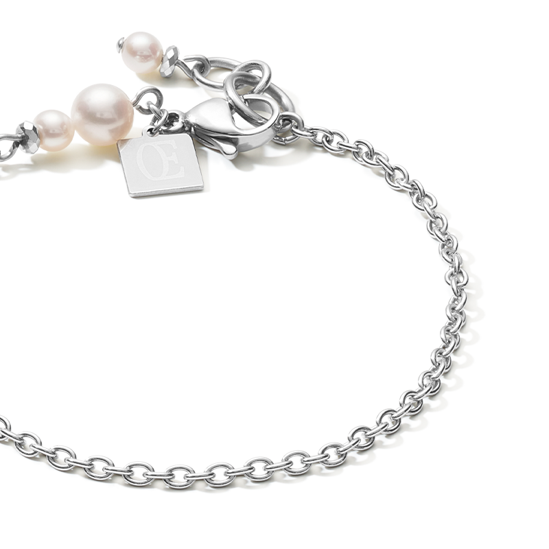 Bracciale Y Chain & Anello Perle d'acqua dolce & Acciaio inossidabile bianco-argento