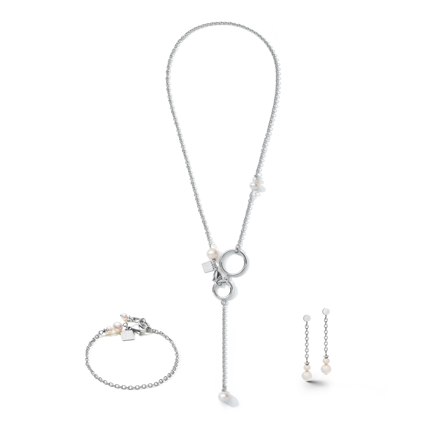 Bracciale Y Chain & Anello Perle d'acqua dolce & Acciaio inossidabile bianco-argento