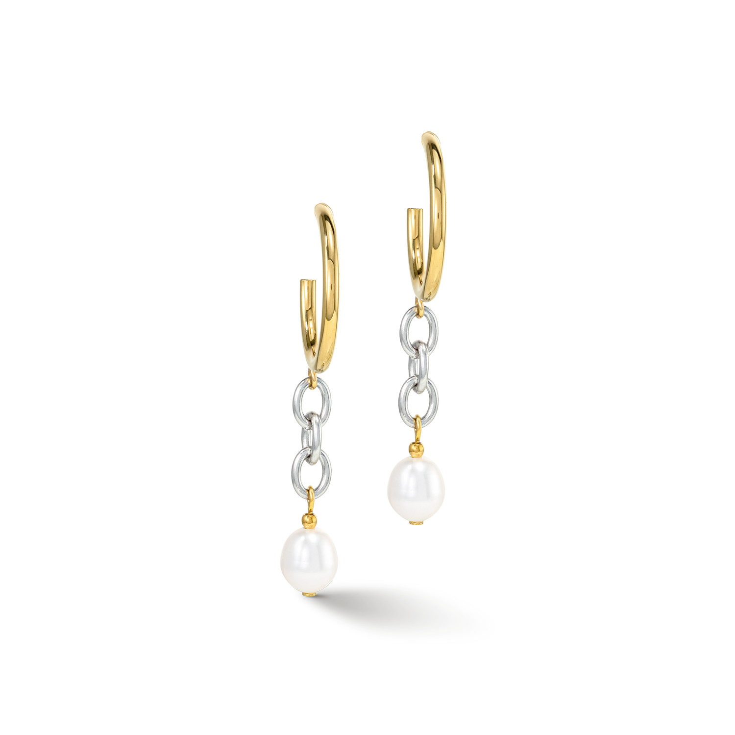 Orecchini Y & perle ovali d'acqua dolce con O-ring bicolore