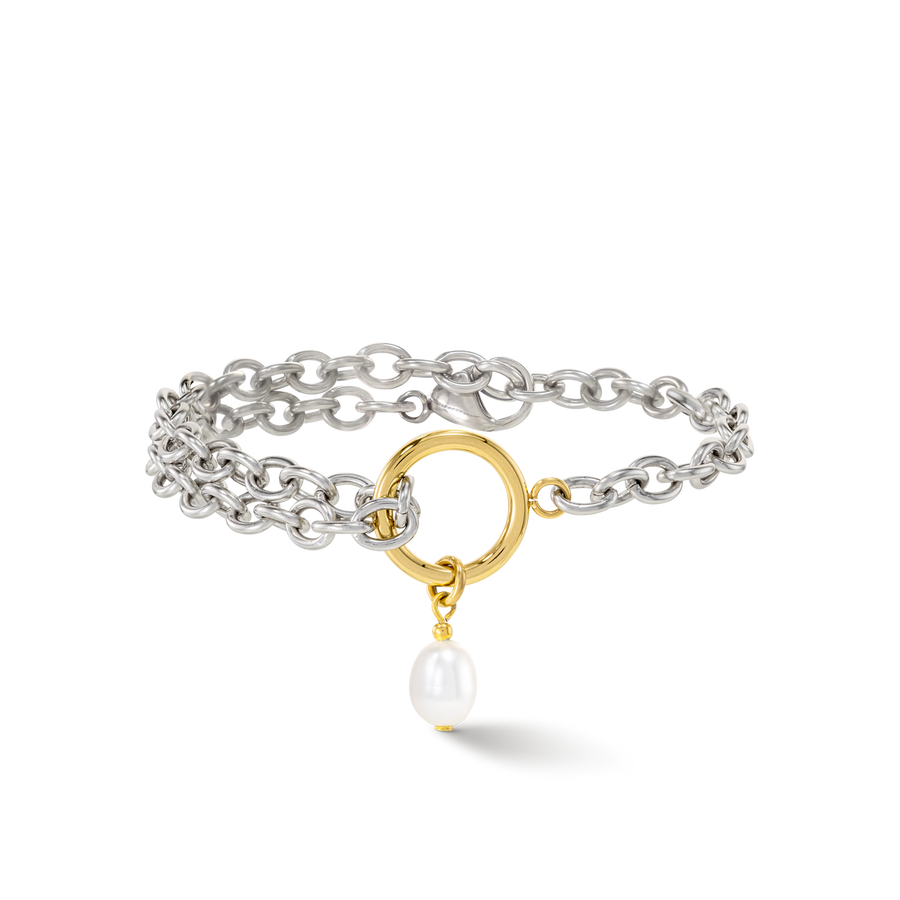 Bracciale Y & perle ovali d'acqua dolce con O-ring bicolore