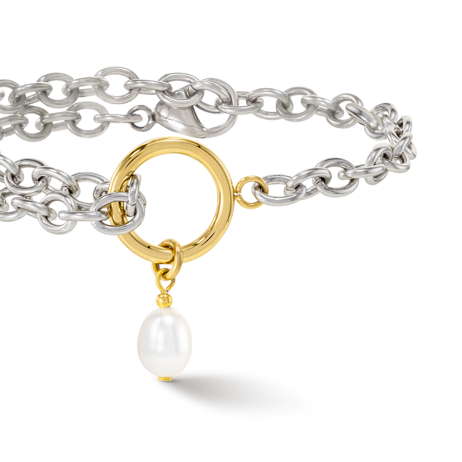 Bracciale Y & perle ovali d'acqua dolce con O-ring bicolore