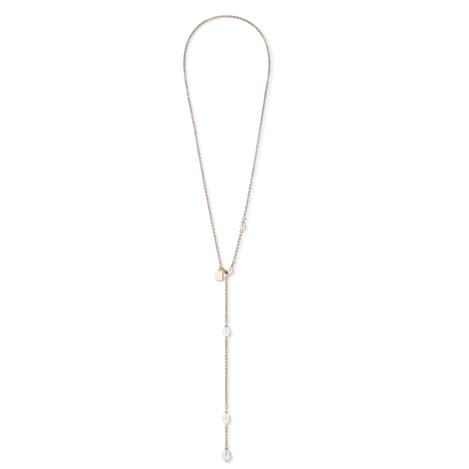 Collana Y Chain & Perle ovali d'acqua Dolce oro bianco
