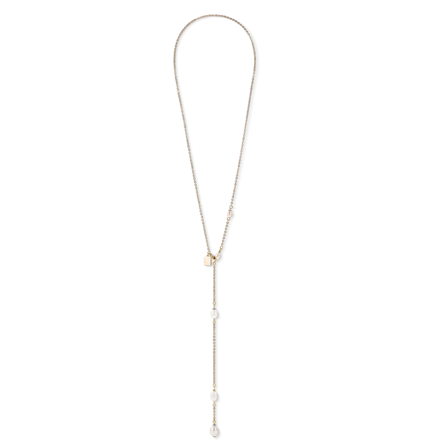 Collana Y Chain & Perle ovali d'acqua Dolce oro bianco