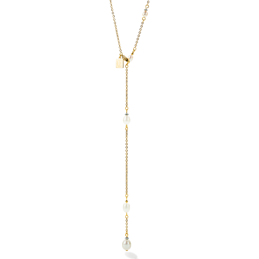 Collana Y Chain & Perle ovali d'acqua Dolce oro bianco