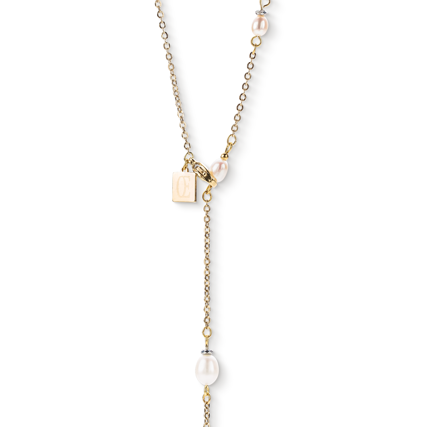 Collana Y Chain & Perle ovali d'acqua Dolce oro bianco