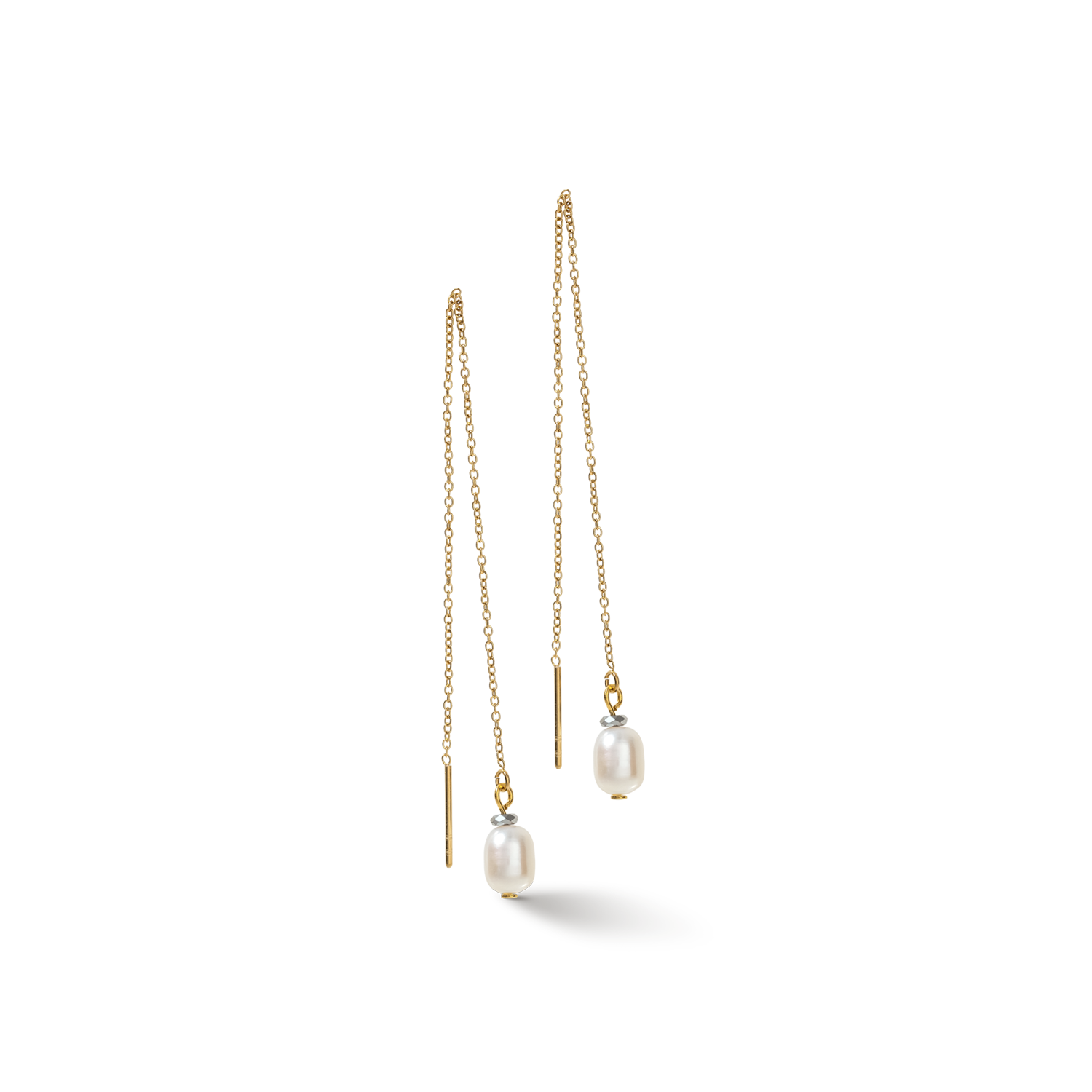 Orecchini Y Chain & Perle ovali d'acqua Dolce oro bianco