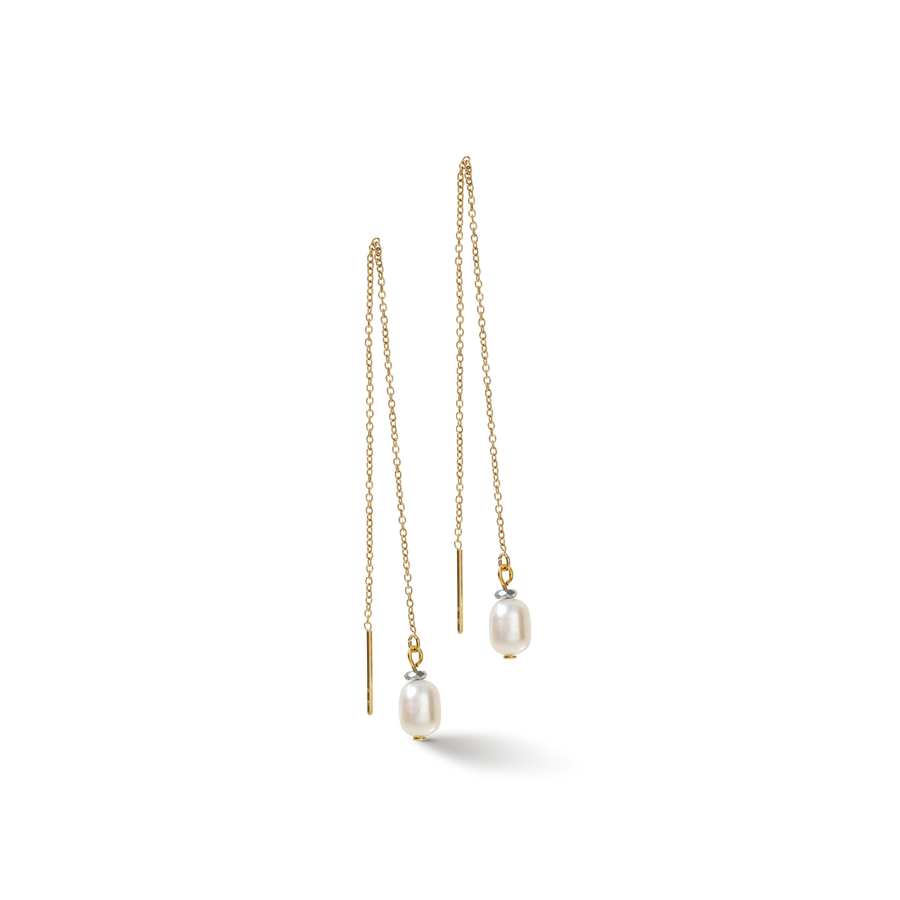 Orecchini Y Chain & Perle ovali d'acqua Dolce oro bianco