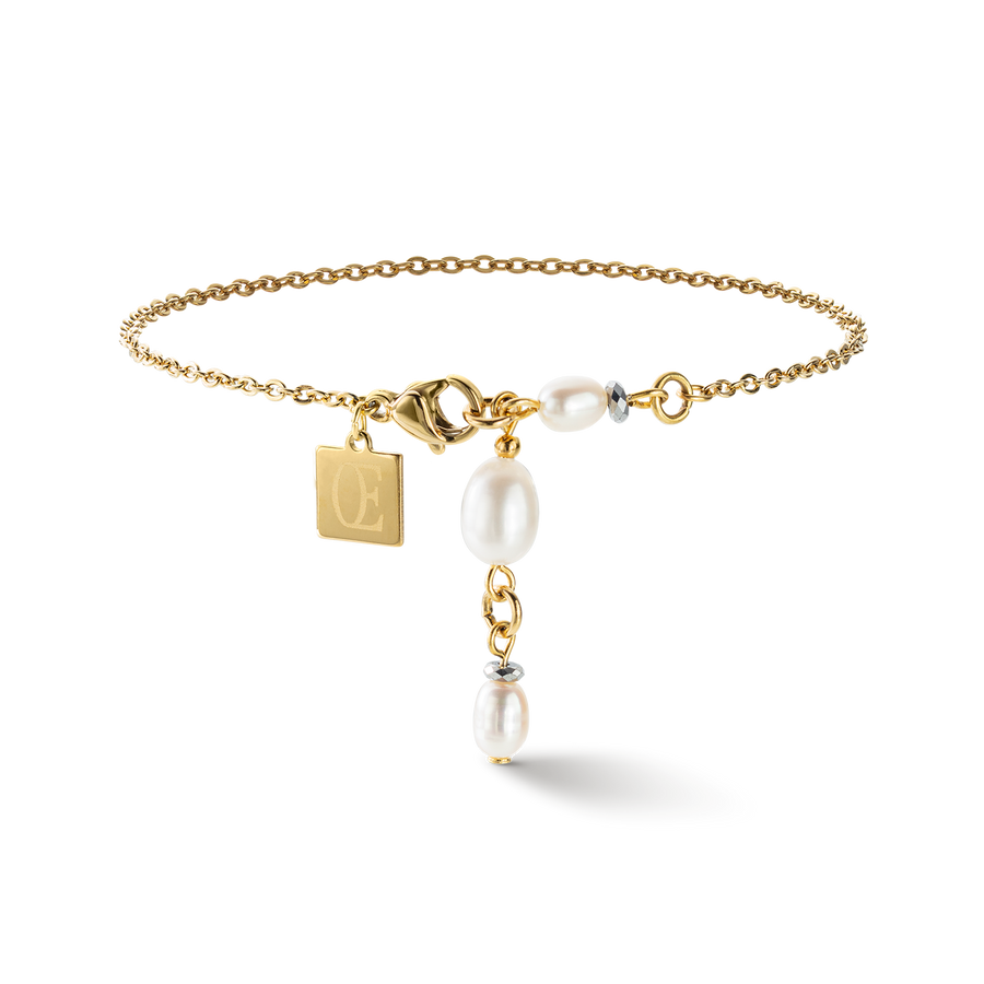 Bracciale Y Chain & Perle ovali d'acqua Dolce oro bianco