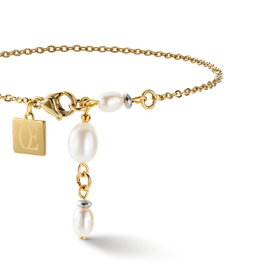 Bracciale Y Chain & Perle ovali d'acqua Dolce oro bianco